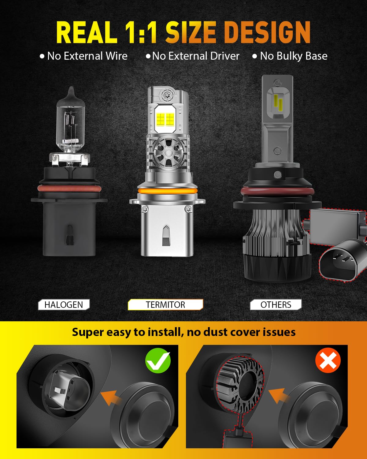 Termitor installed in vehicle headlight demonstrating improved road illumination
