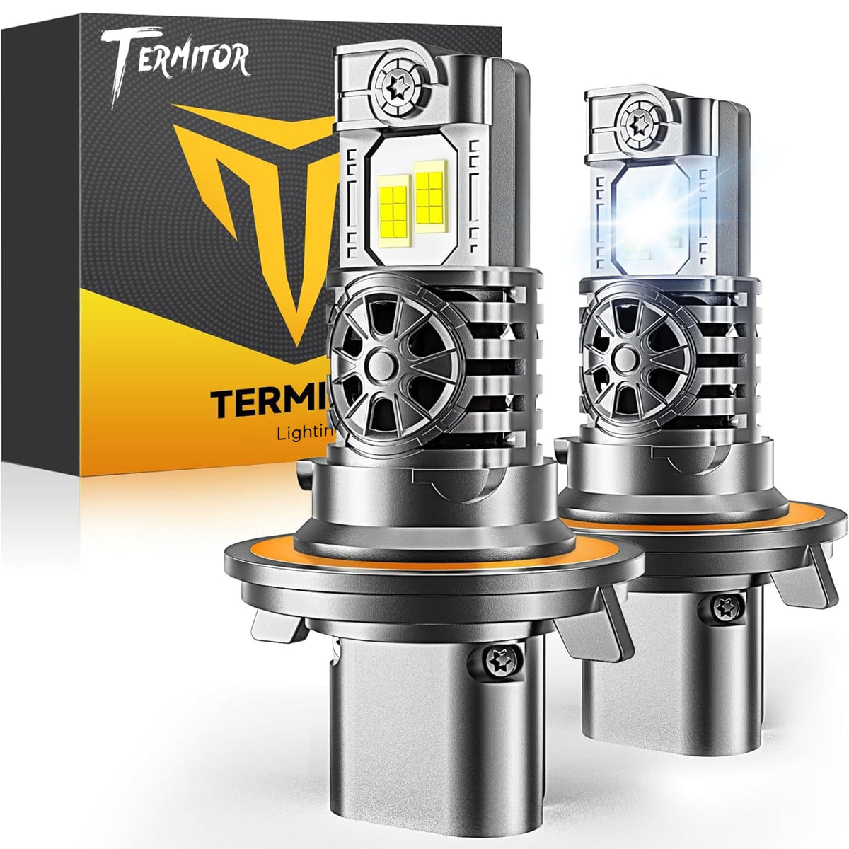 Termitor front view of 9008 H13 bulb showing compact design and improved visibility