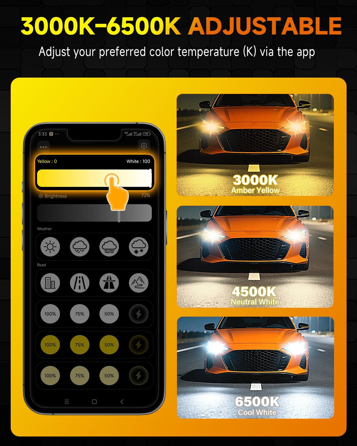 Termitor app temperature slider on smartphone showing color control for safer driving