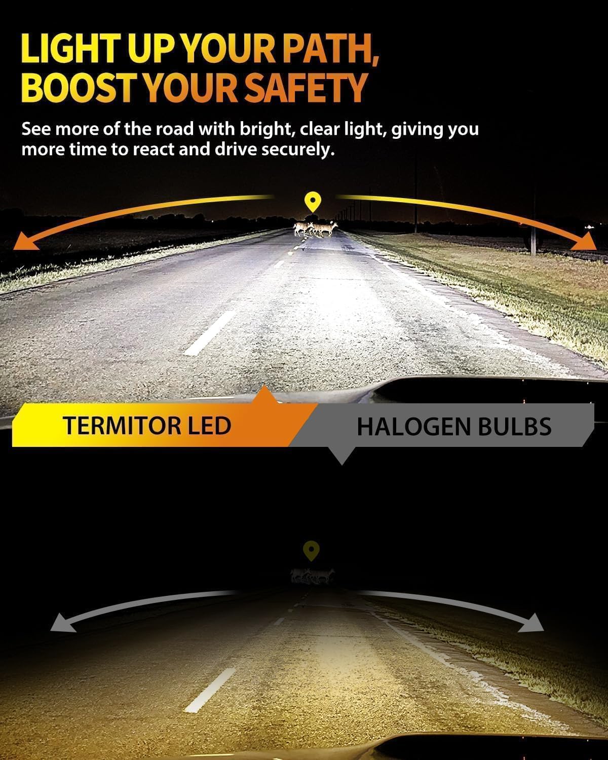 Termitor beam pattern projected on wall showing clear road illumination