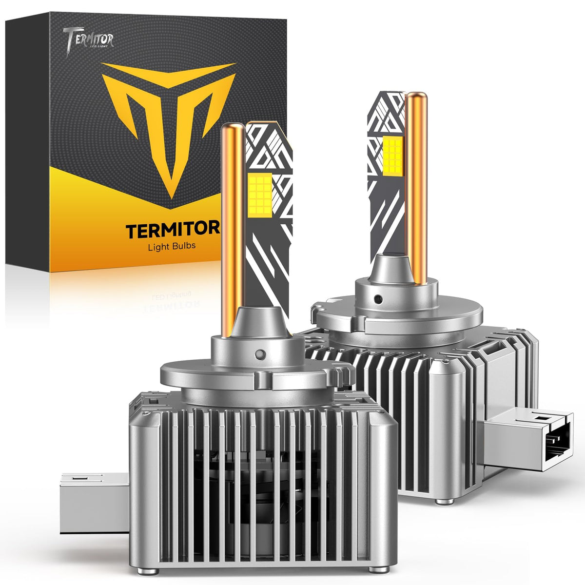 Termitor D1S front view showing bulb pair and bright finish for easy replacement