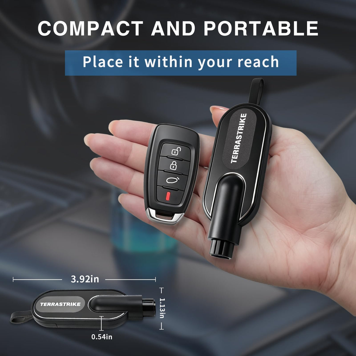 TERRASTRIKE stored in glovebox illustrating quick access for passenger escape