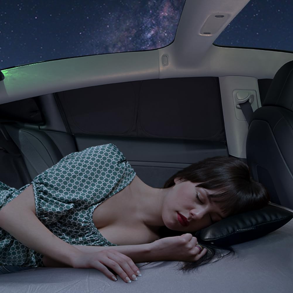 TESBEAUTY lifestyle shot of Model 3 camped showing privacy and cozy interior