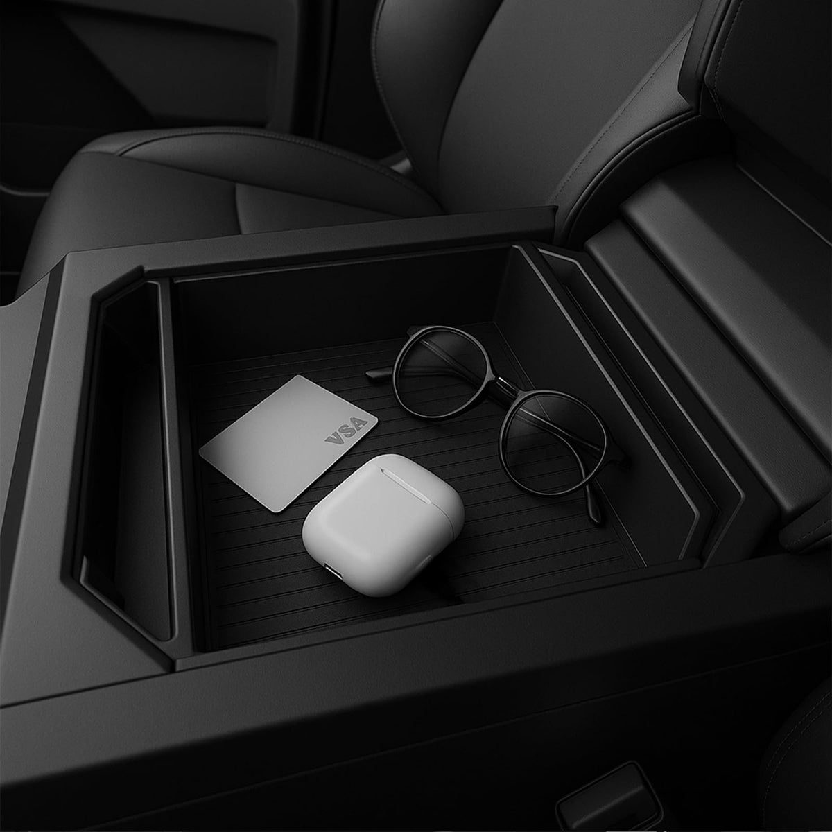 TESCYBERMODS installed in Cybertruck center console giving factory-like finish