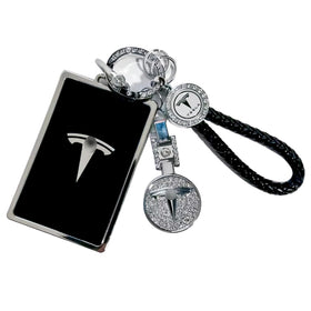 Tesheer front view showing black acrylic holder and Tesla card, stylish protection
