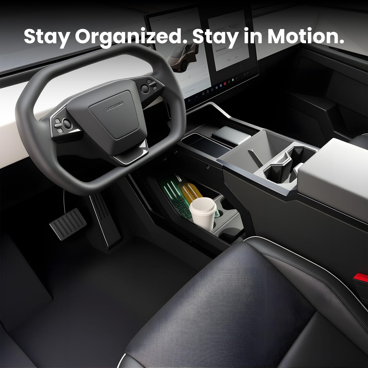 Teslink installed in Cybertruck lifestyle scene improving cabin order