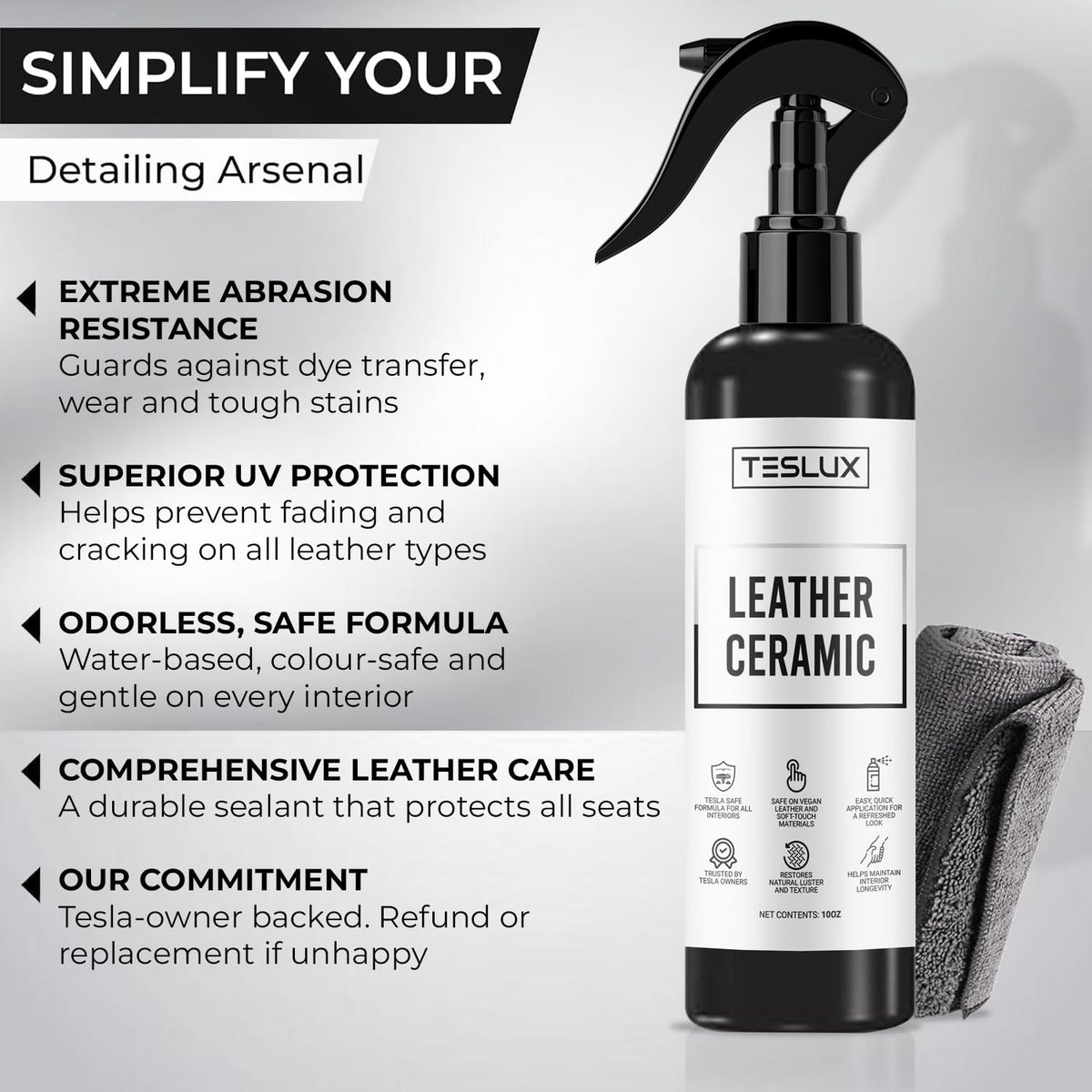Close-up of TesLux applicator spreading coating on vegan leather for easy maintenance
