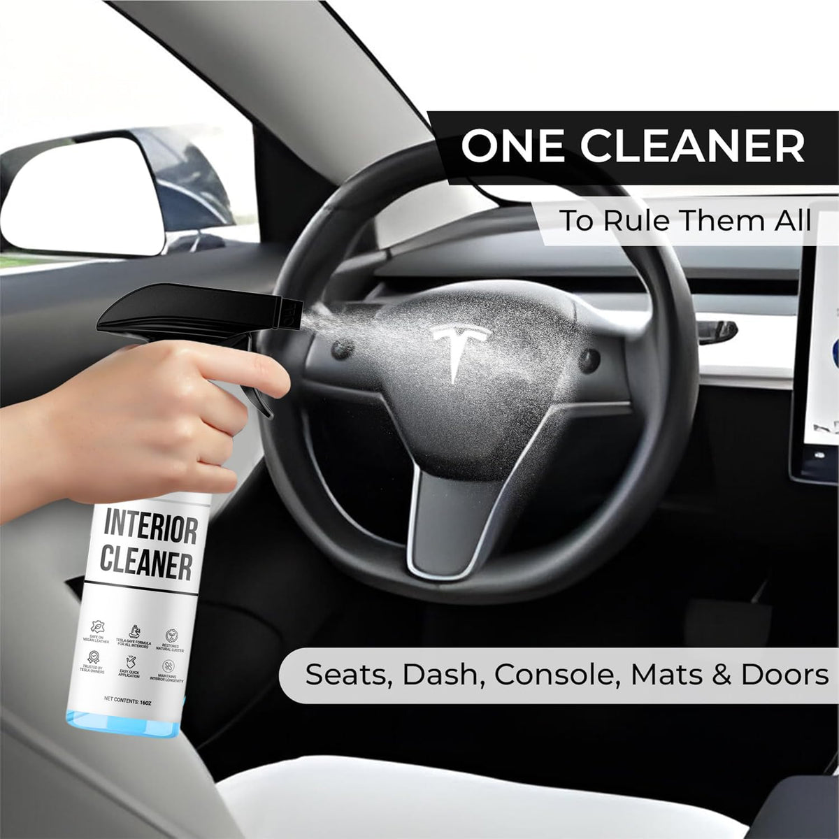 TesLux cleaned dash and console showing uniform finish and protection
