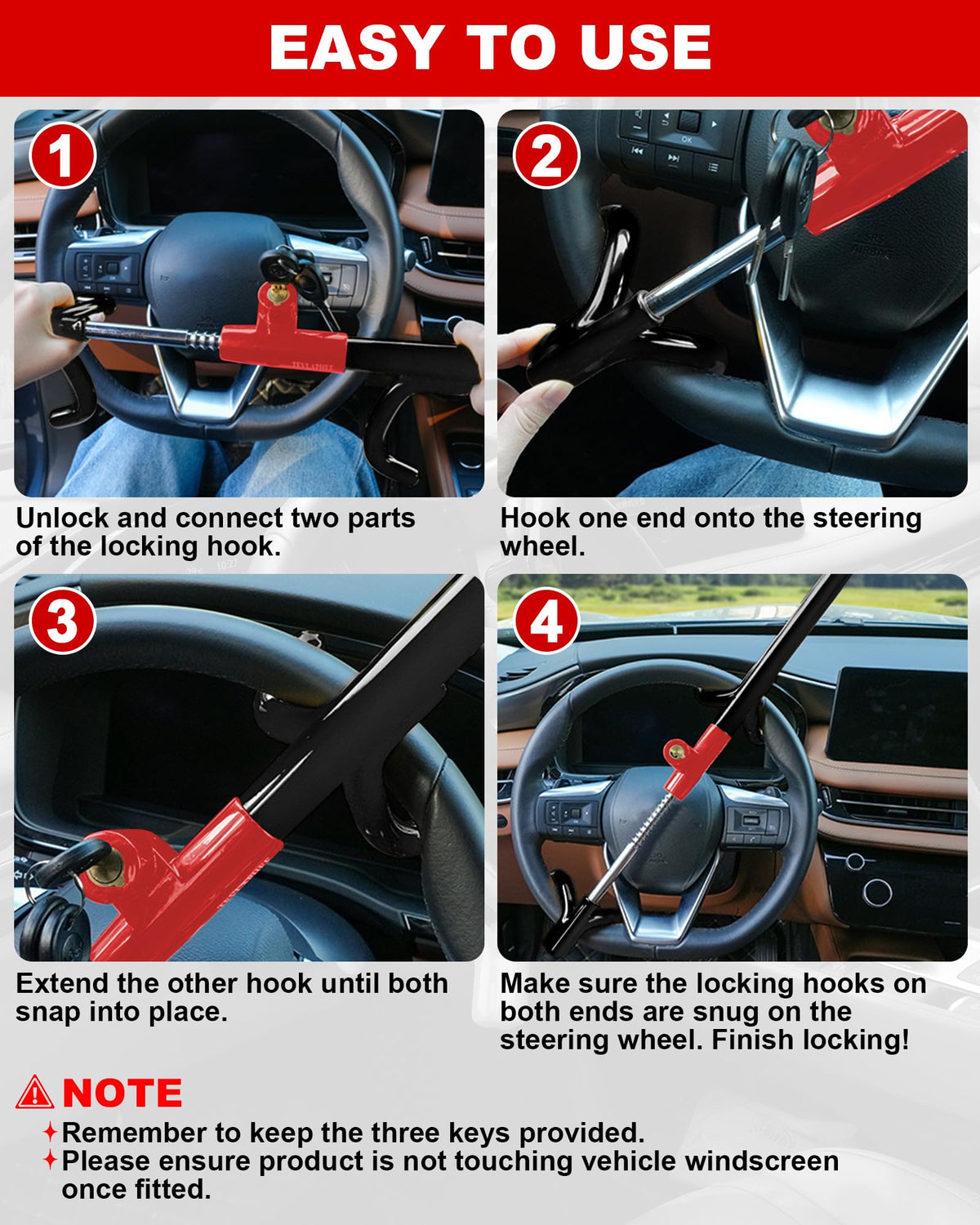 Tevlaphee hooks fitting steering rim shows secure grip and stability