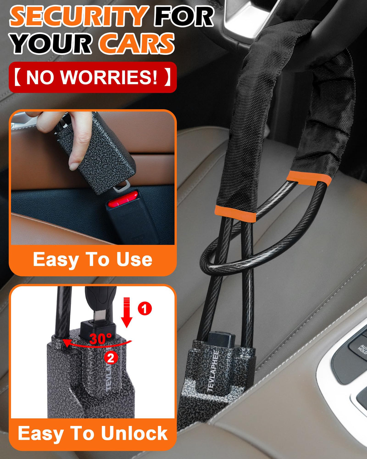 Tevlaphee installed between wheel and belt socket demonstrating quick security