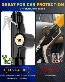 Tevlaphee visible on parked car steering wheel, deters potential thieves