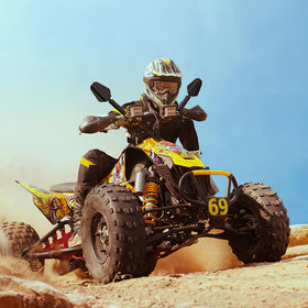 Tewgug mirror installed on ATV in trail setting, durable performance benefit