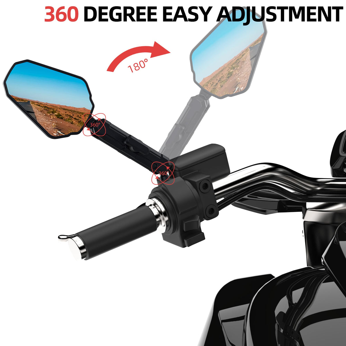 Tewgug mirror angled reflection in use, improved rear visibility benefit