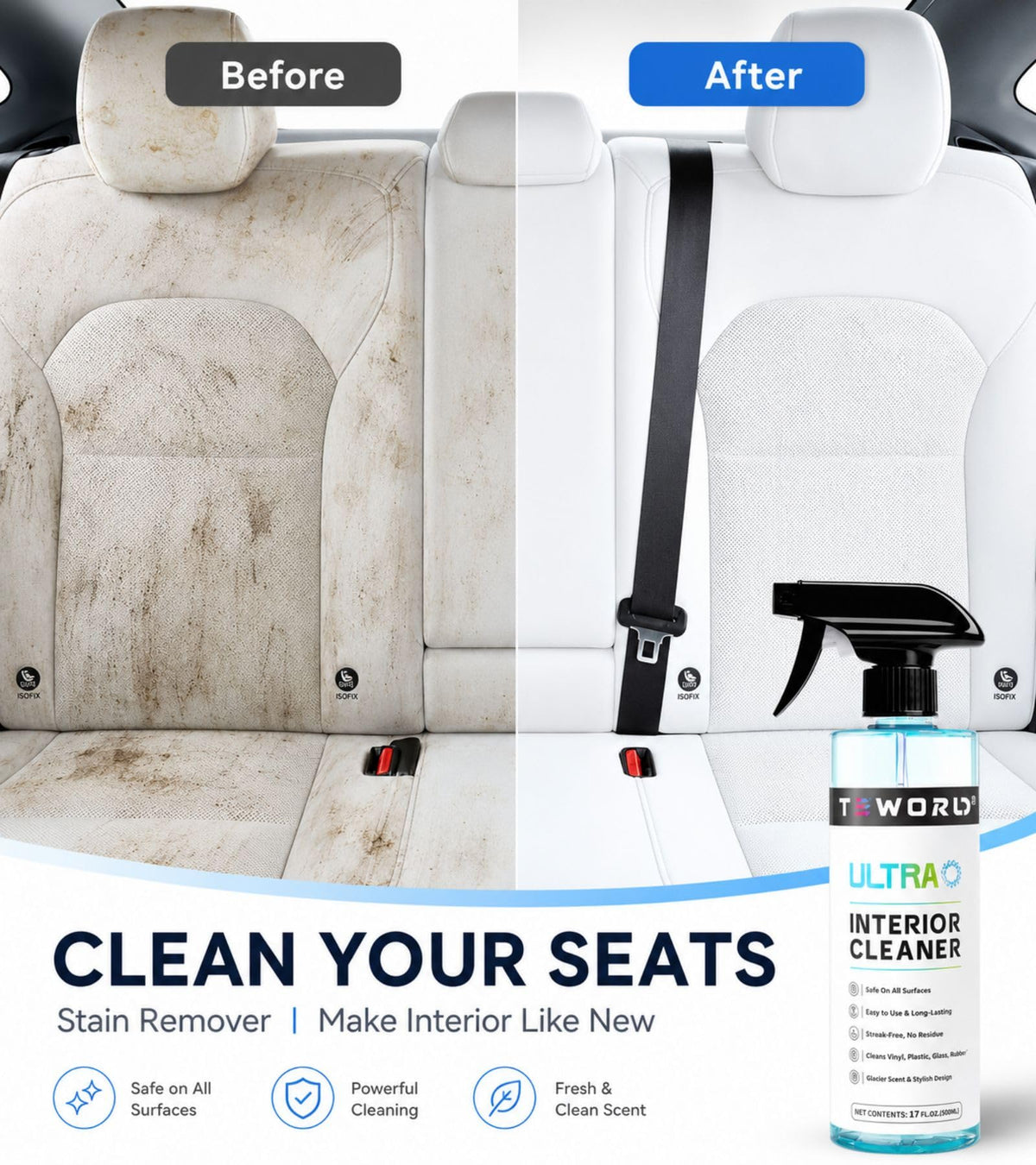 teworld towel and 17 fl oz bottle staged, convenient kit for quick cabin upkeep