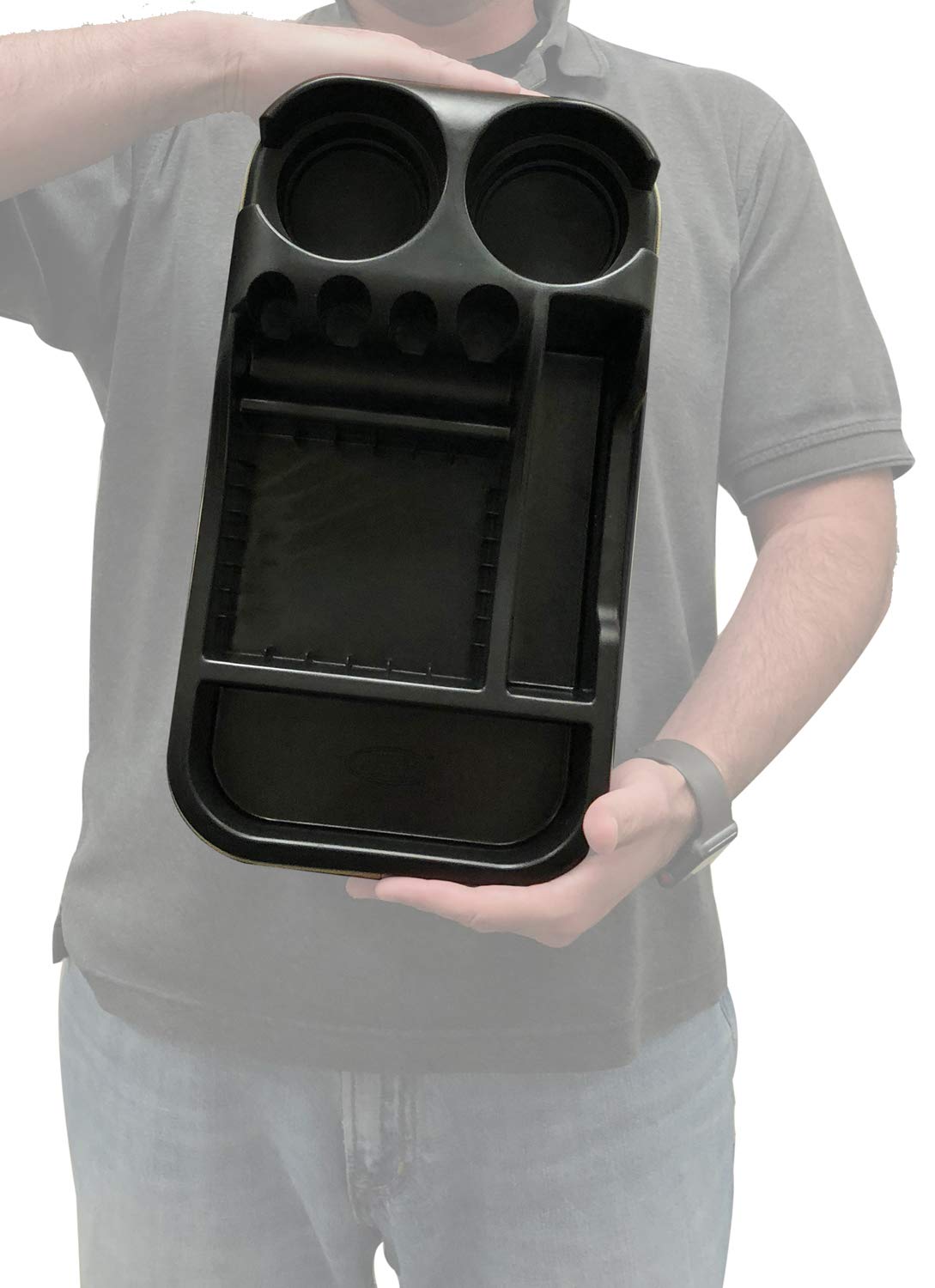 Texas Saddlebags console placed on a car seat demonstrating easy placement and accessibility