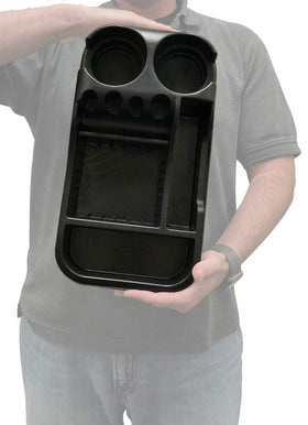 Texas Saddlebags console placed on a car seat demonstrating easy placement and accessibility