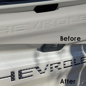 Texflic installed on Silverado showing how letters improve truck appearance