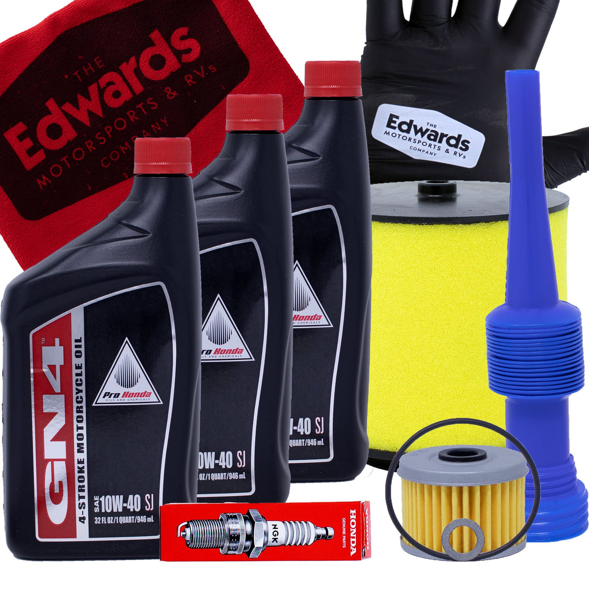 THE EDWARDS MOTORSPORTS & RVS COMPANY kit layout showing parts for fast Honda TRX350 maintenance