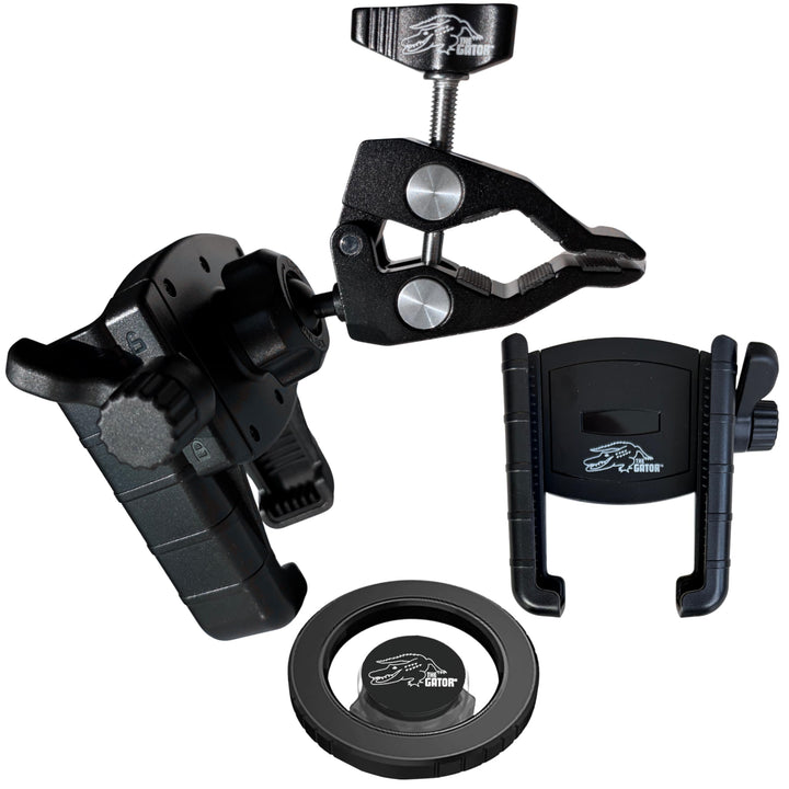 THE GATOR front product shot showing full mount and dual holders, emphasizes durability
