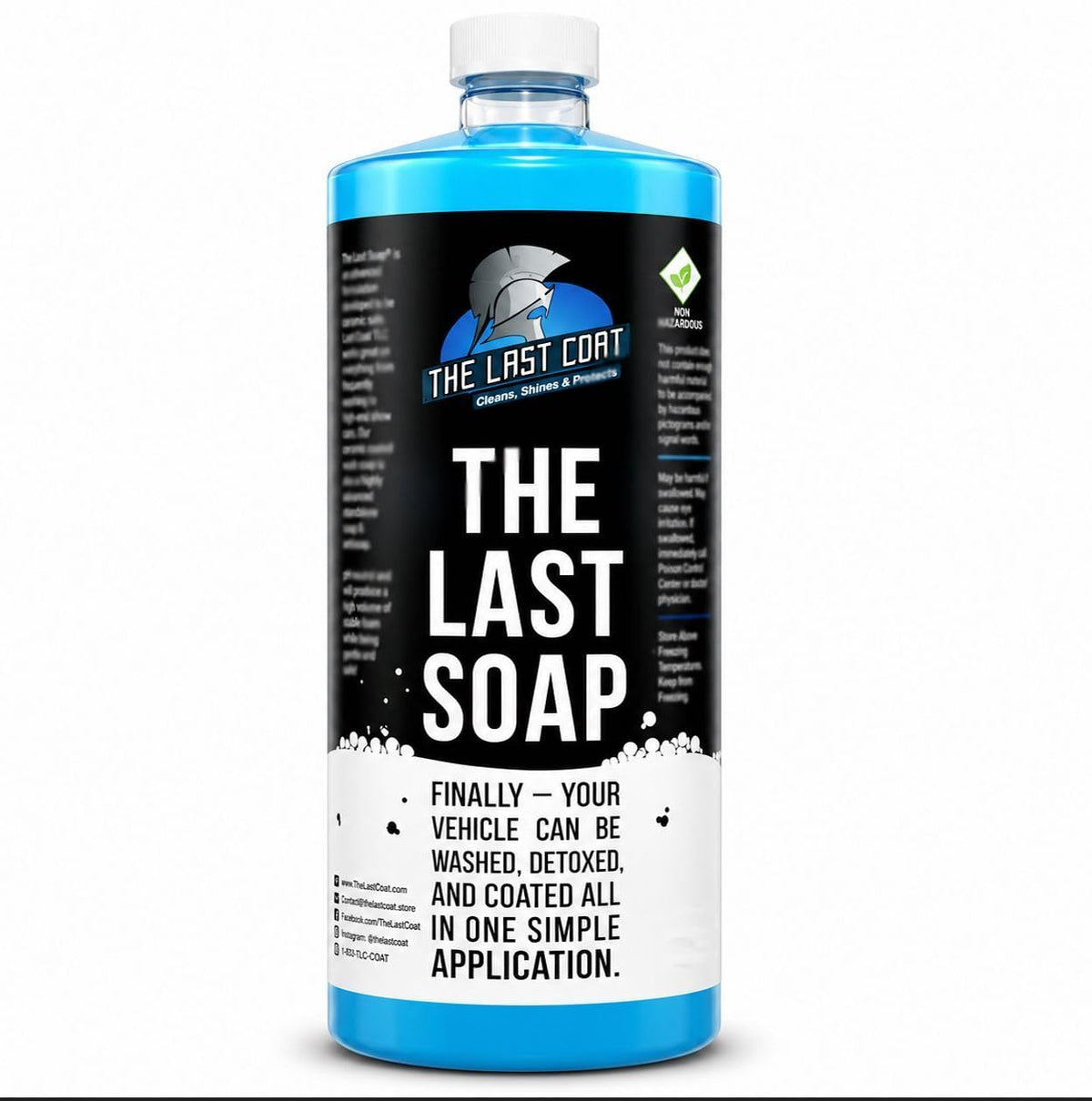 The Last Coat front label showing 32 oz bottle and benefits