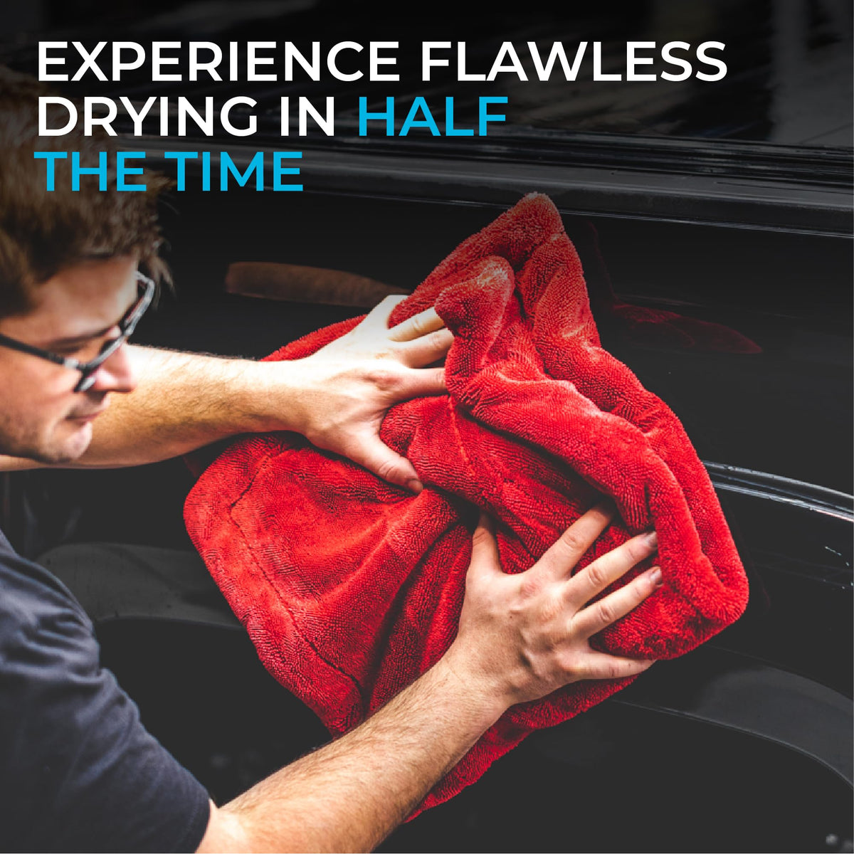 The Rag Company towel drying a boat hull for streak-free results