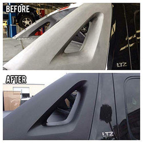 The Rag Company split view before and after trim restoration showing improved depth