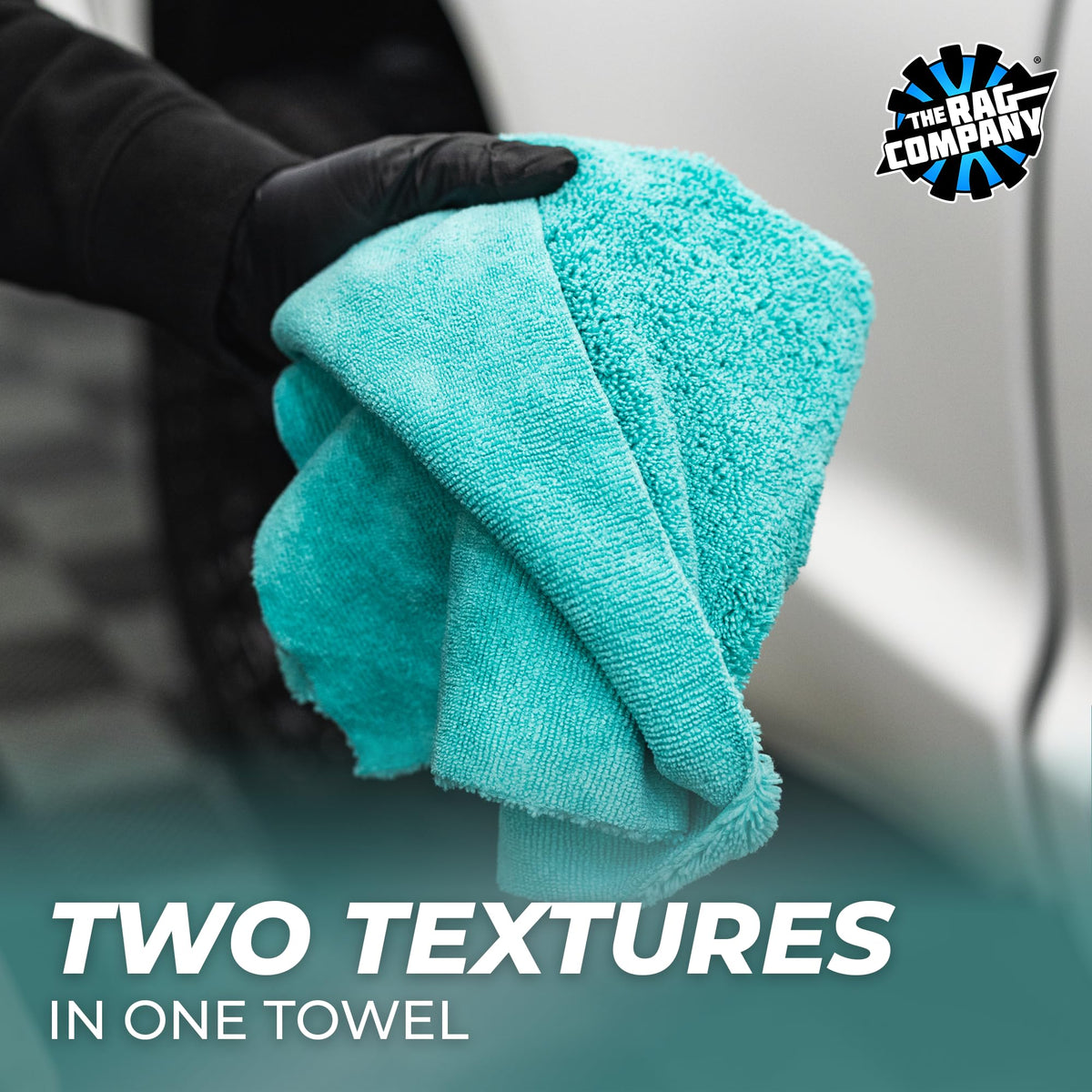 The Rag Company towel short-pile close-up showing fiber density for efficient product removal