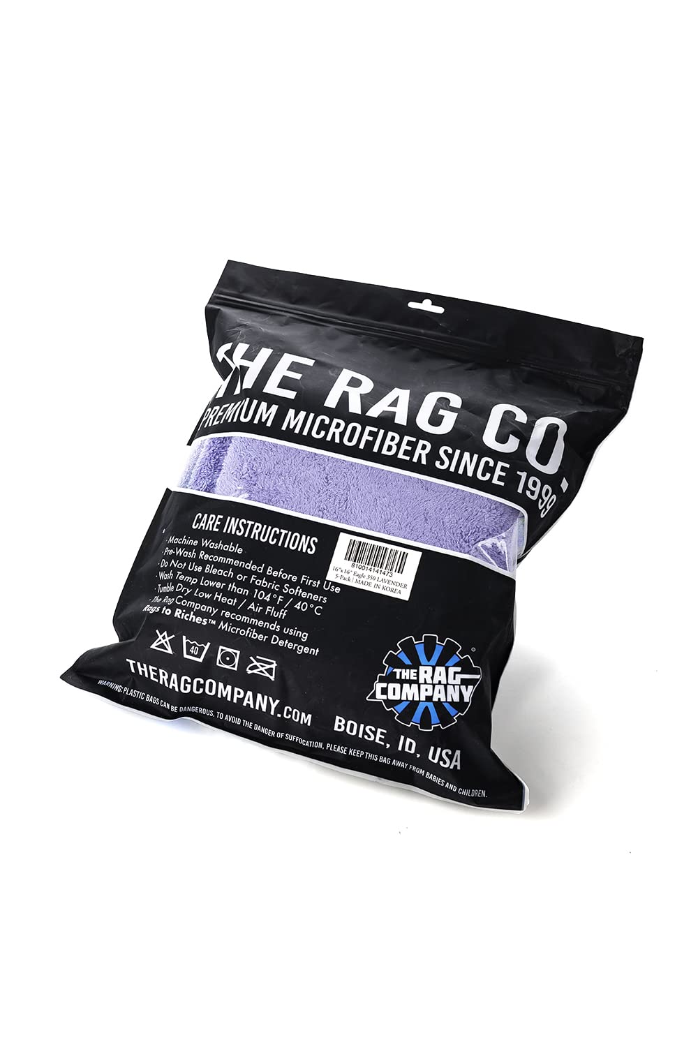 Hand holding The Rag Company 16x16 towel showing scale and comfortable handling