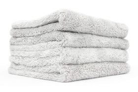 The Rag Company front pack showing four Ice Grey towels and professional branding benefits