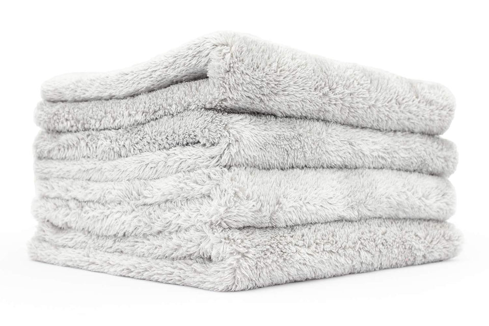 The Rag Company front pack showing four Ice Grey towels and professional branding benefits