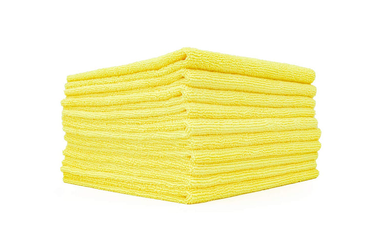 The Rag Company towel front packaging showing ten yellow edgeless towels for fast polishing