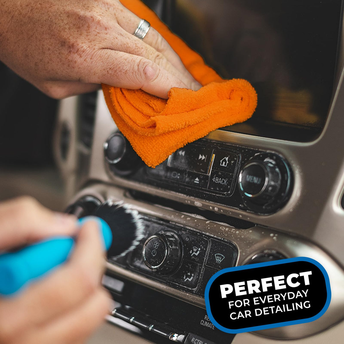 The Rag Company towel cleaning wheels and trim for effective residue removal and protection