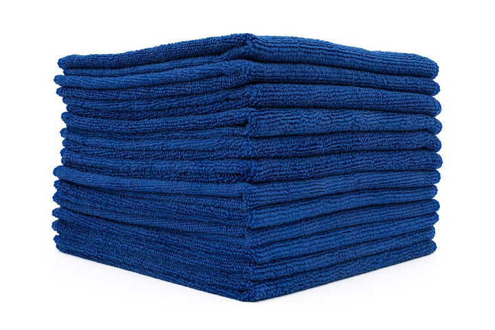 The Rag Company front packaging showing 12-pack royal blue towels, professional value