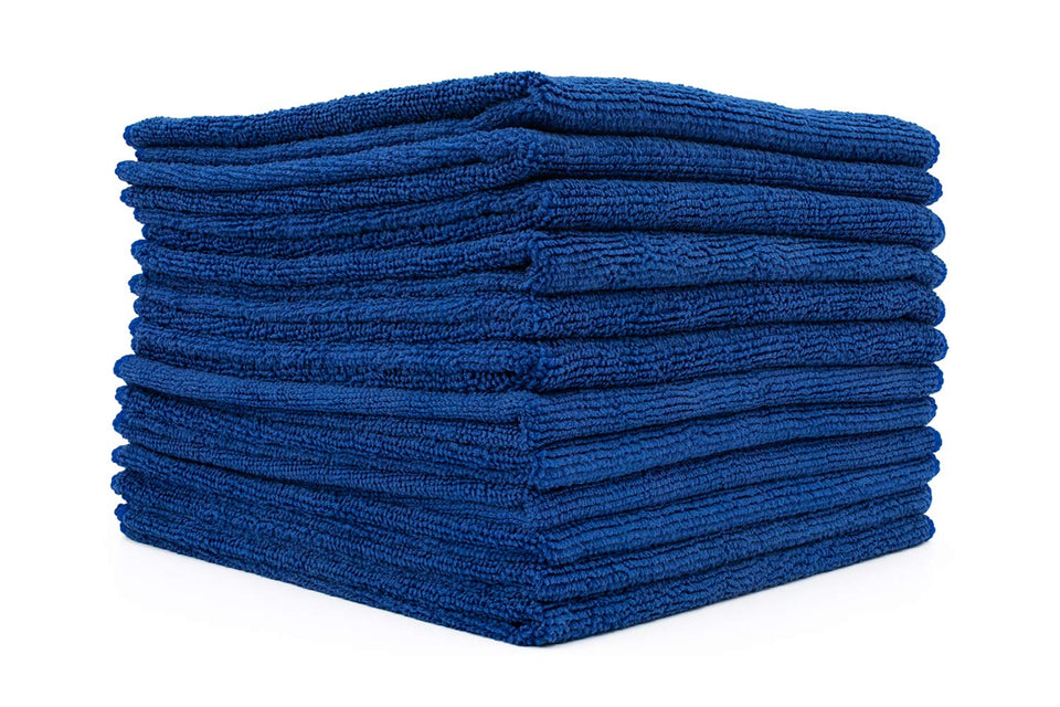 The Rag Company front packaging showing 12-pack royal blue towels, professional value