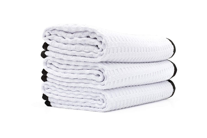The Rag Company front packaging showing three white Dry Me A River towels, useful for identifying product