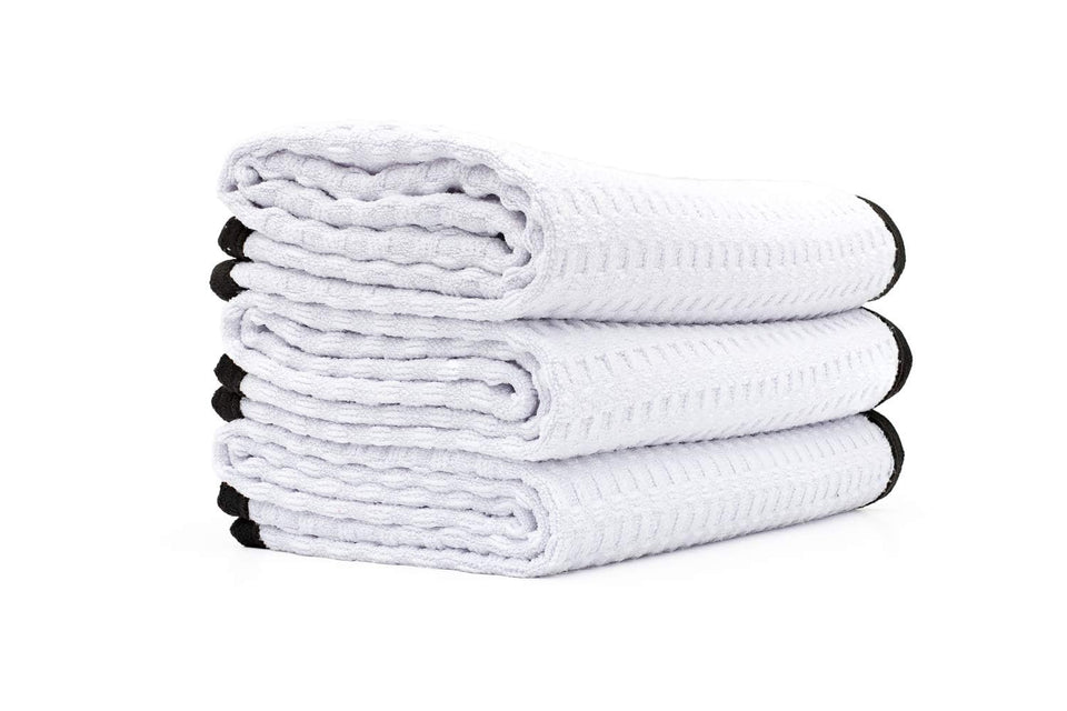 The Rag Company front packaging showing three white Dry Me A River towels, useful for identifying product