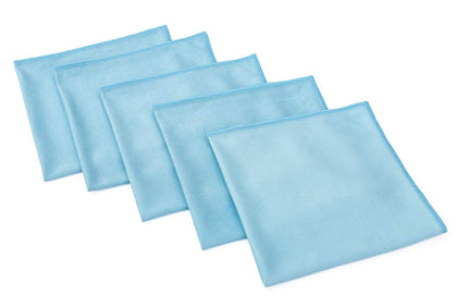 The Rag Company front packaging showing five light-blue towels, professional quality benefit