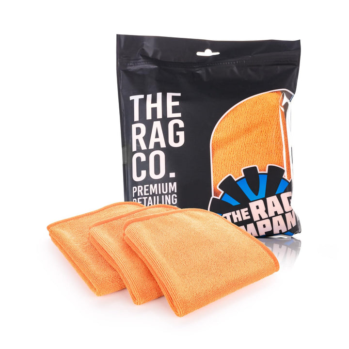 The Rag Company FTW front packaging showing 3-pack orange towels and brand clarity benefit