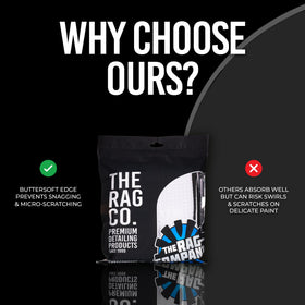 The Rag Company towel held in hand to show 16x24-inch size and practical coverage