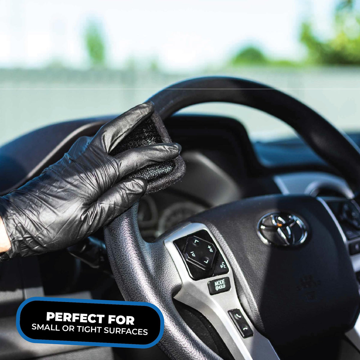 The Rag Company pad on leather seat lifting grime while protecting material