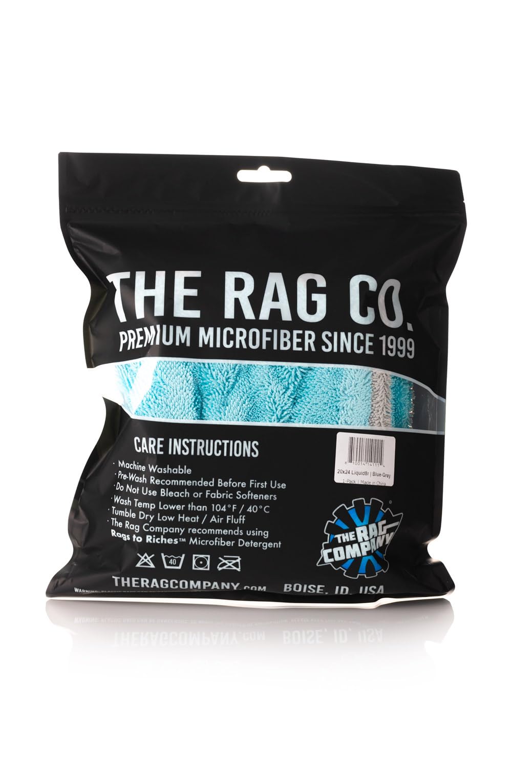 The Rag Company Liquid8r care label and laundering details for long-lasting performance