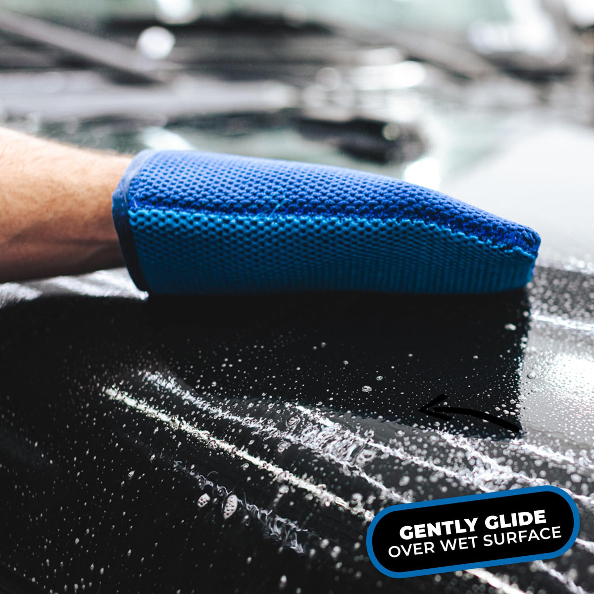 The Rag Company mitt on painted panel removing contaminants for smoother finish