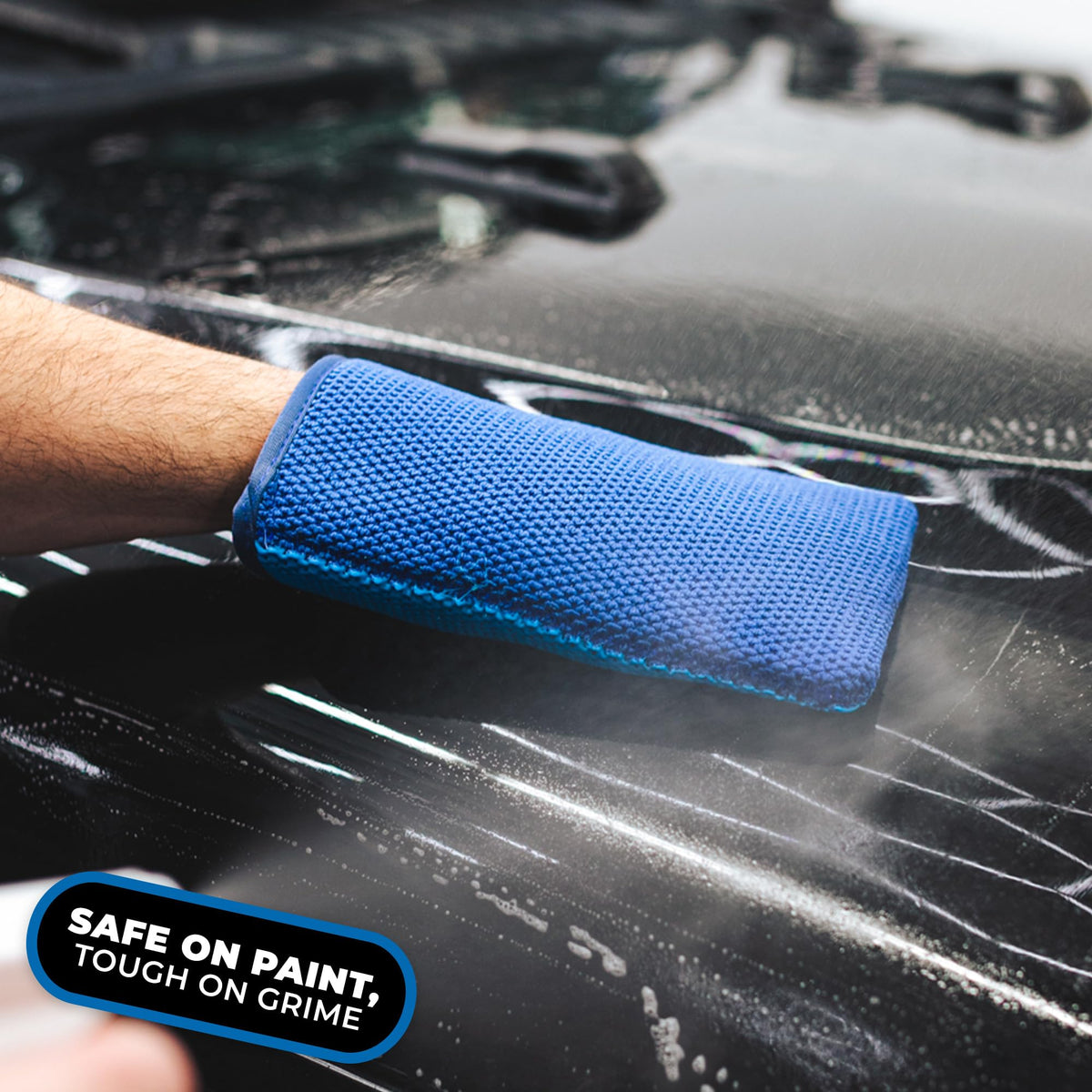 The Rag Company mitt wet with clay lube illustrating safe gliding benefit
