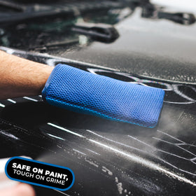 The Rag Company mitt wet with clay lube illustrating safe gliding benefit