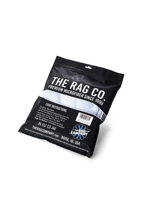 The Rag Company towel next to ruler showing 16x16 size, convenient scale benefit
