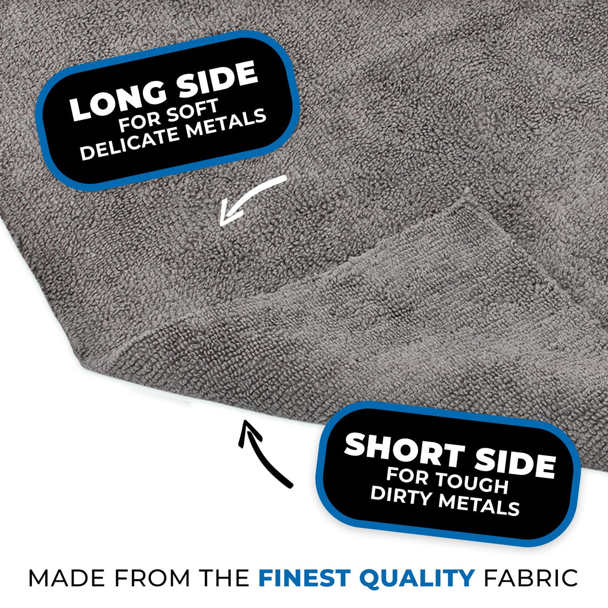 The Rag Company dual-pile close-up highlighting long and short fibers for safe polishing