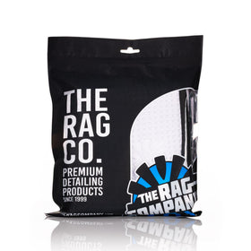 The Rag Company towel used on chrome trim to show safe, scratch-free polishing