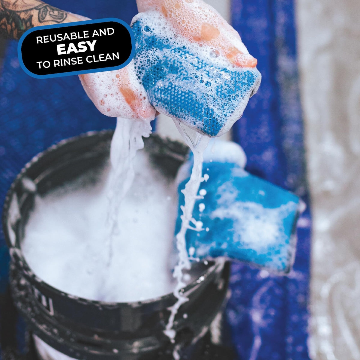 The Rag Company cleaning glass with scrubber demonstrating improved clarity benefit