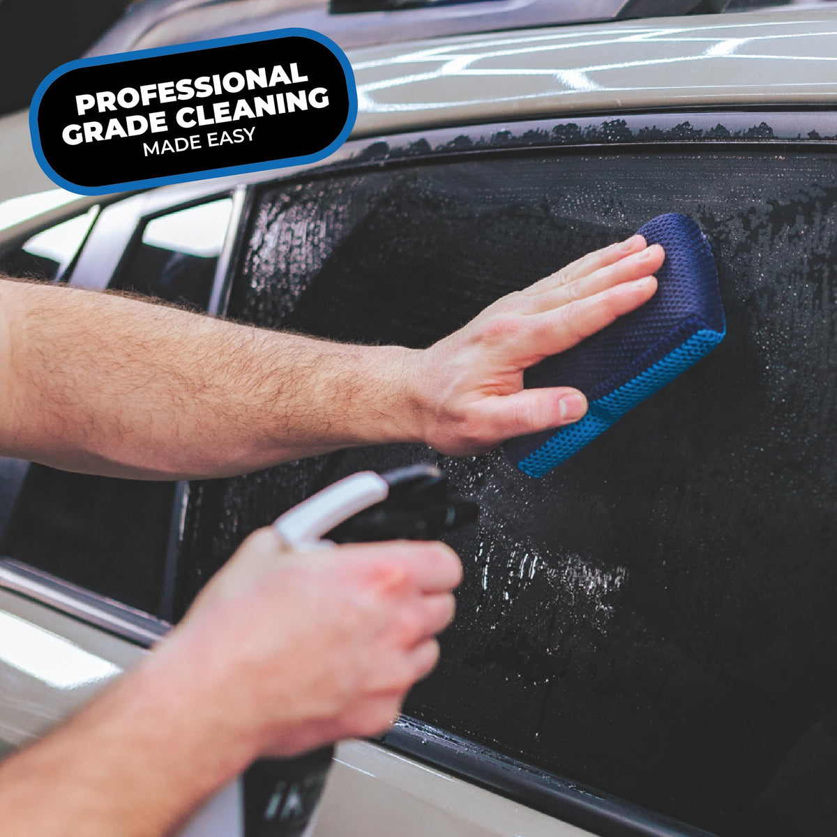 The Rag Company using scrubber on painted panel to prep for wax and polishing