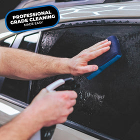 The Rag Company using scrubber on painted panel to prep for wax and polishing